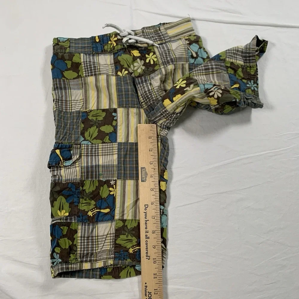 Gymboree Boys Patchwork Madras Plaid/Stripe Bermuda Shorts Green‎ Blue Size 8